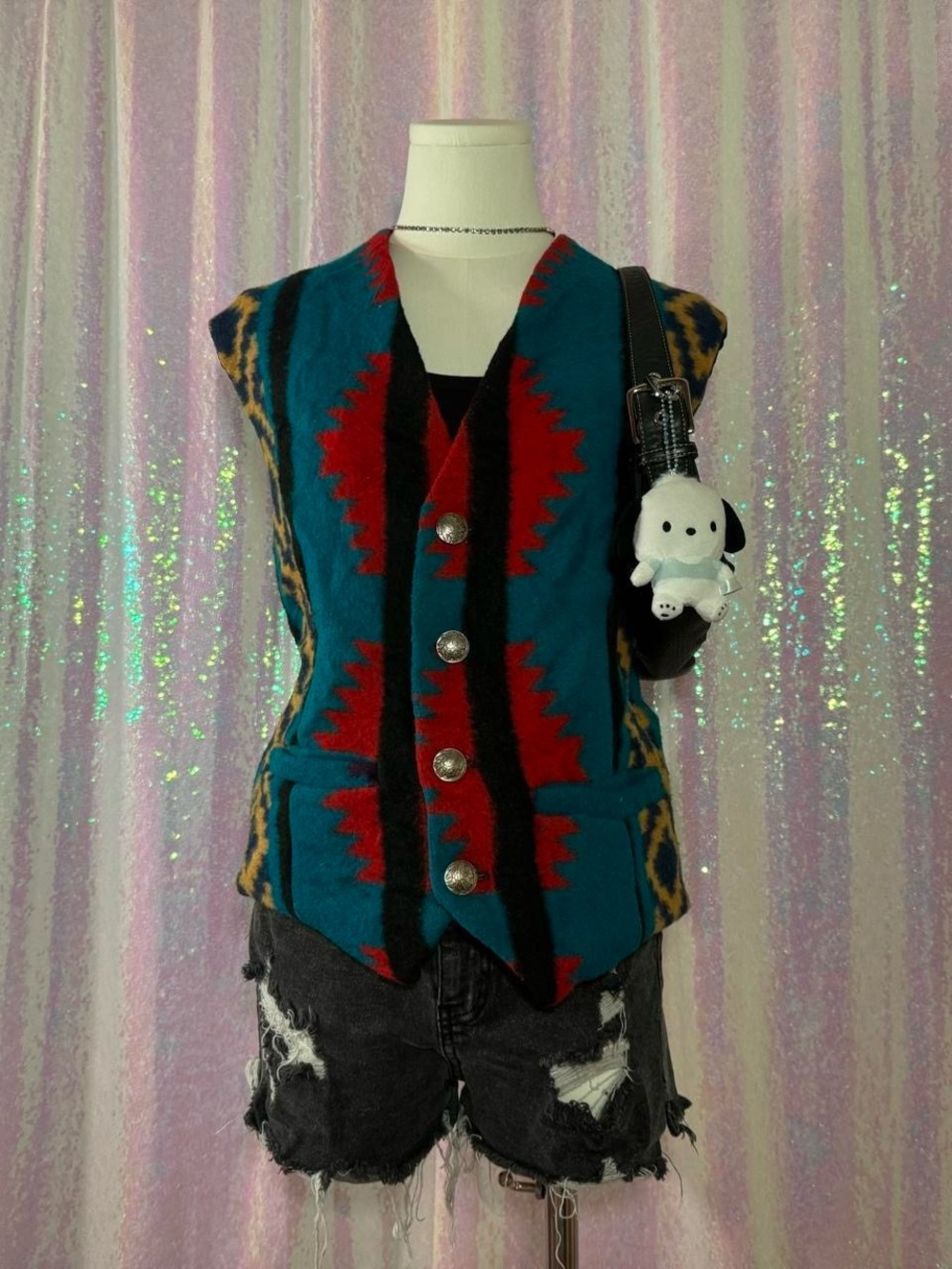 DION Blue & Red Native American Aztec Style Vest ★彡